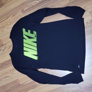 Mens S Black long-sleeved Nike graphic shirt tip yellow Dri-fit tee tshirt